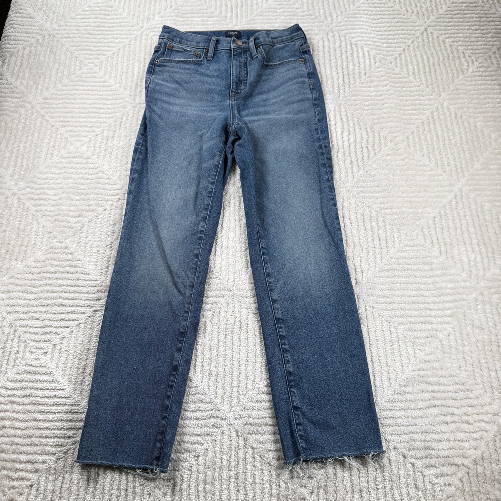 J Crew Jeans Womens 25 Blue Straight Leg Raw Hem Mid Rise Medium Wash Denim